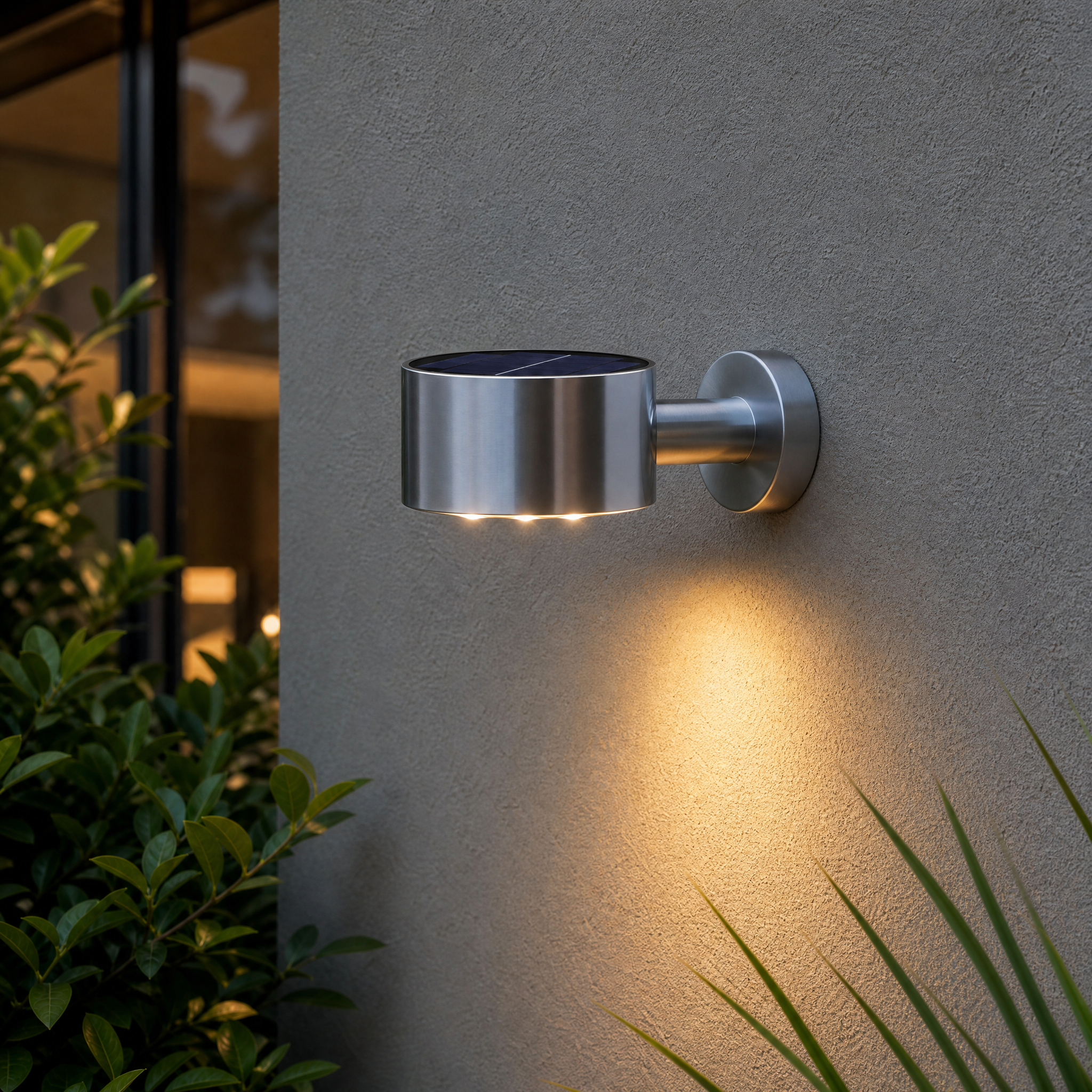 Solar Down Facing Wall Light Warm White Silver