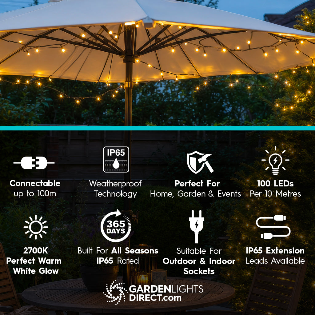 SCANDI Glow Connectable Fairy Lights - Green Cable - IP65 Outdoor & Indoor, 10–100m, 100–1000 LEDs