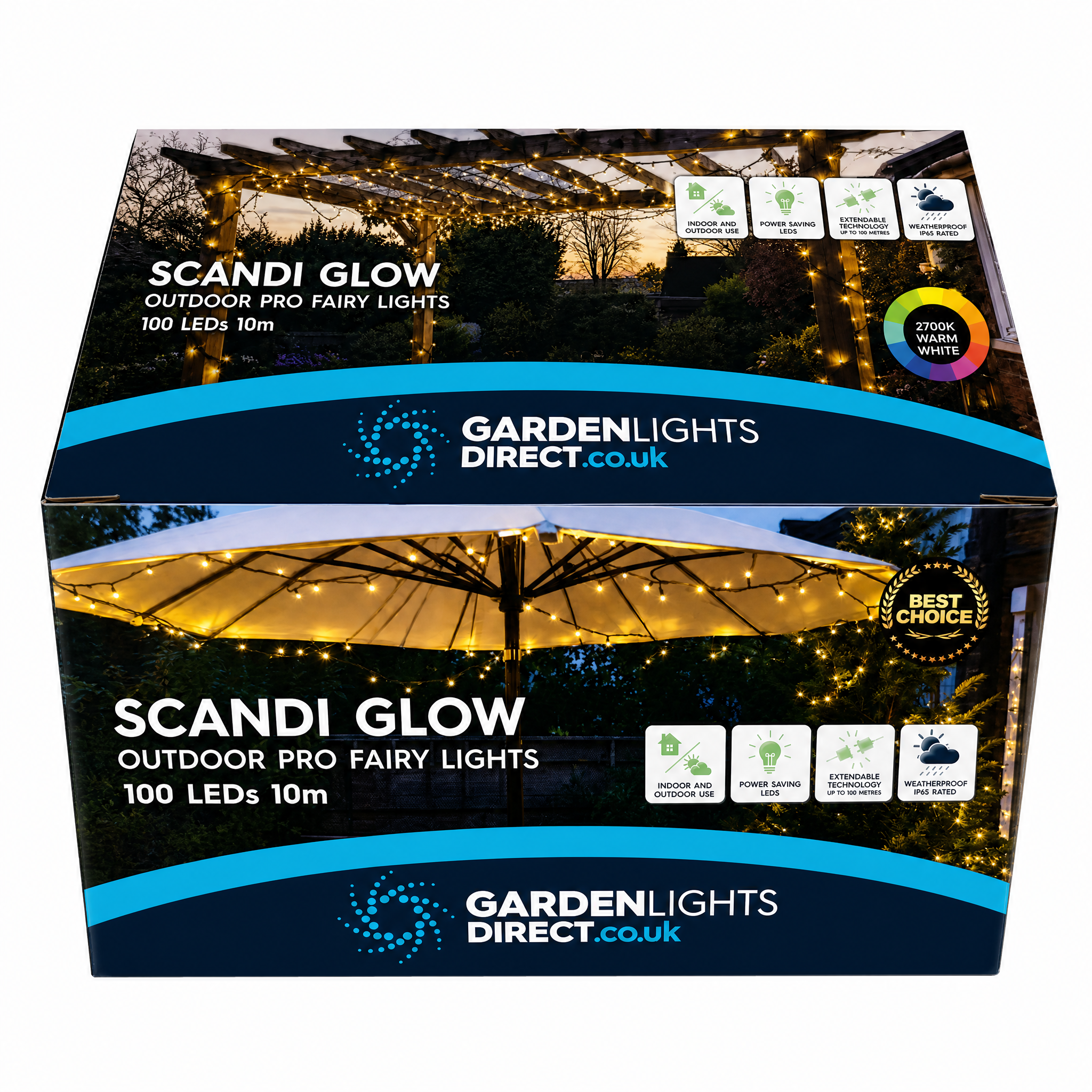 SCANDI Glow Connectable Fairy Lights - Transparent Cable - IP65 Outdoor & Indoor, 10–100m, 100–1000 LEDs