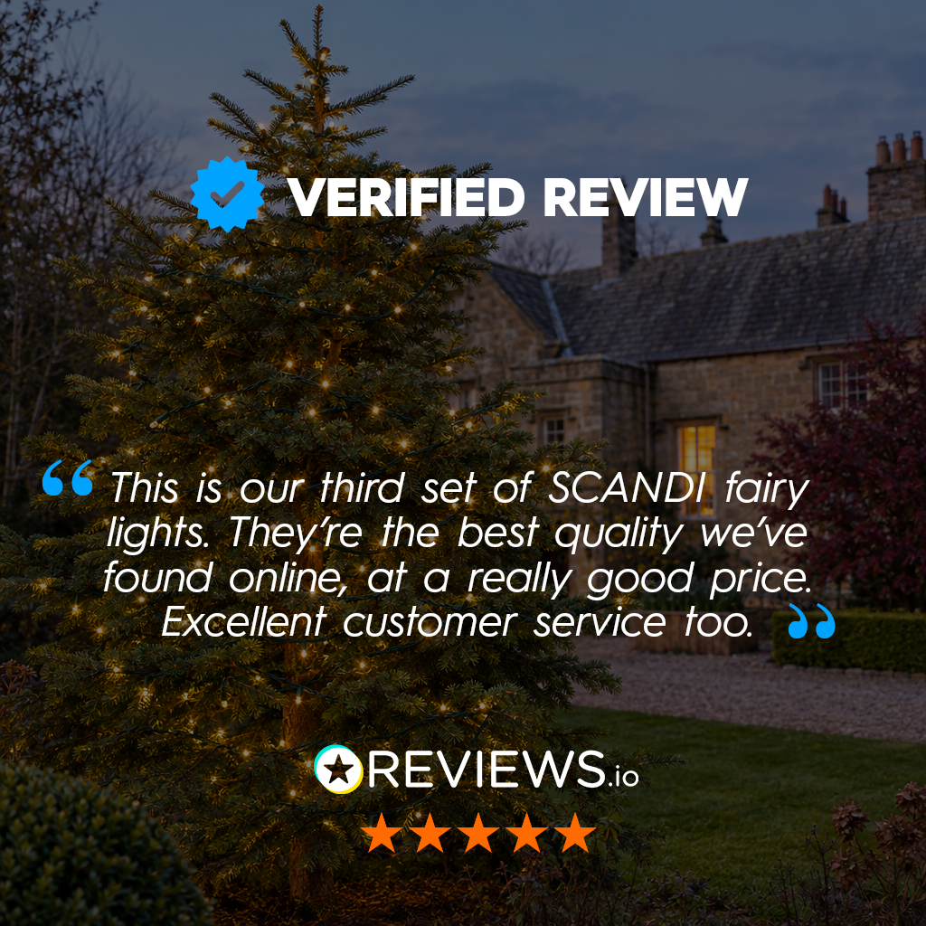 SCANDI Glow Professional Connectable Outdoor Fairy Lights - Dark Green Cable - Bright Warm White - IP65 - 10m to 100m