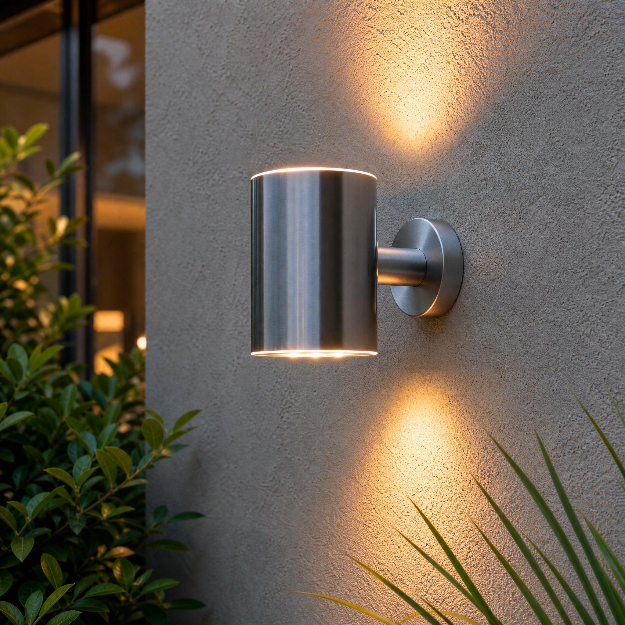 Solar Wall Light Up & Down Silver Outdoor IP65 Rated Weatherproof