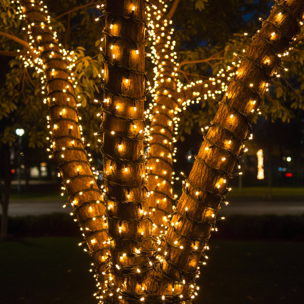 Nordic Outdoor Fairy Lights 10–100m, 100–1000 LEDs - Warm White, Thick Rubber Black Cable, IP65 Rated