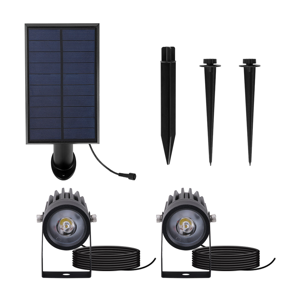 Solar Garden Spotlights Ultra Bright Heavy Duty Black x2 Spotlights IP65 Rated - Garden Lights Direct