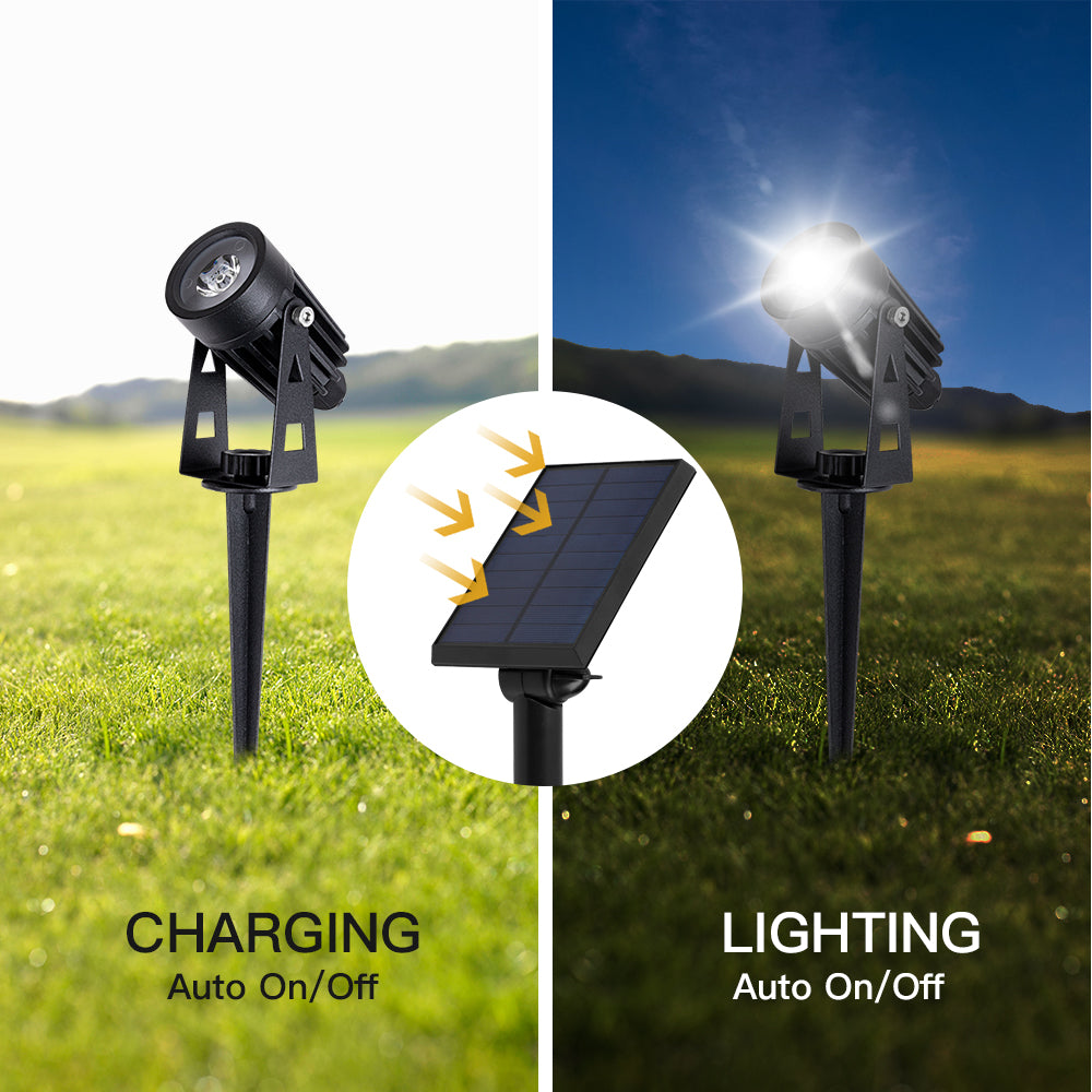 Solar Garden Spotlights Ultra Bright Heavy Duty Black x2 Spotlights IP65 Rated - Garden Lights Direct