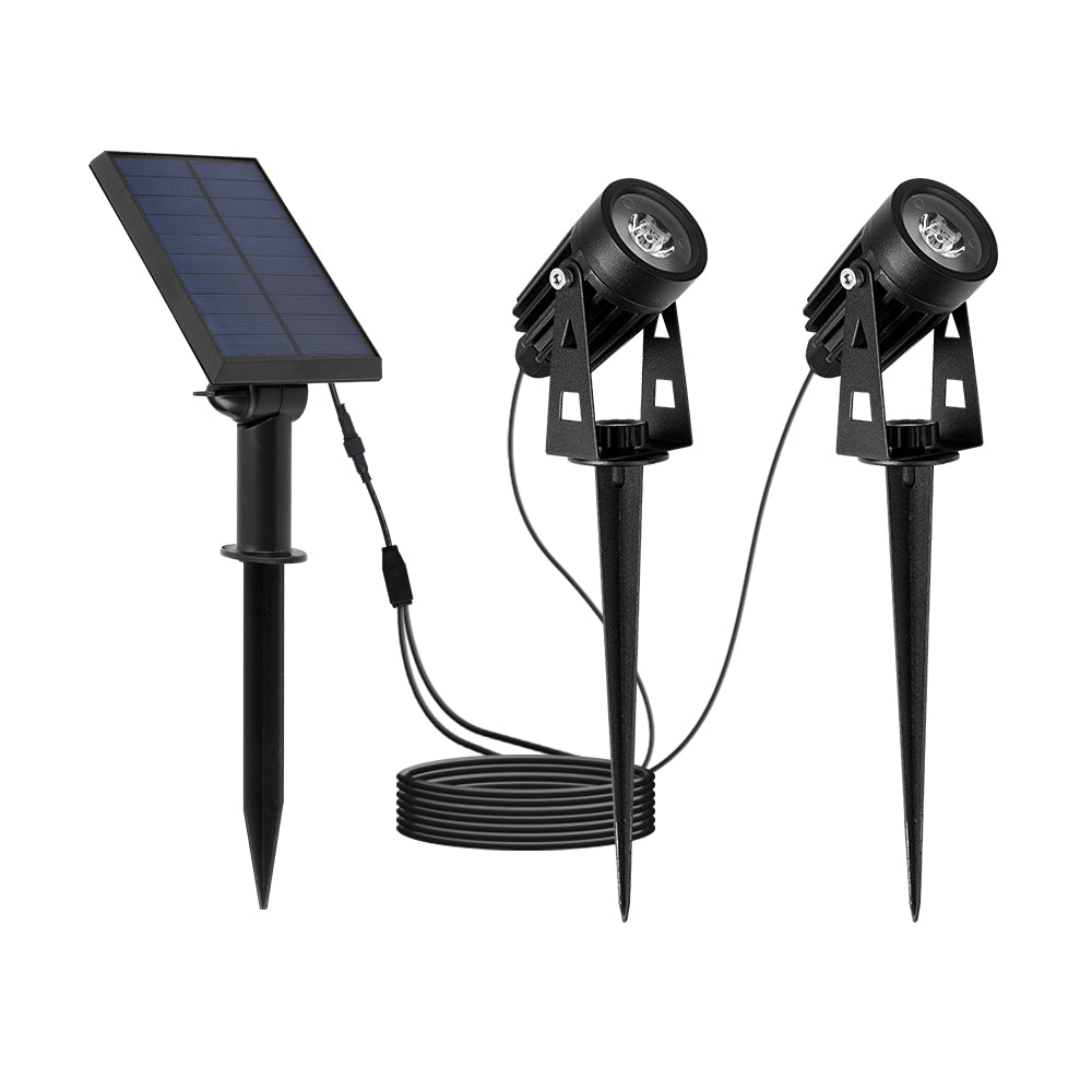 Solar Garden Spotlights Ultra Bright Heavy Duty Black x2 Spotlights IP65 Rated - Garden Lights Direct