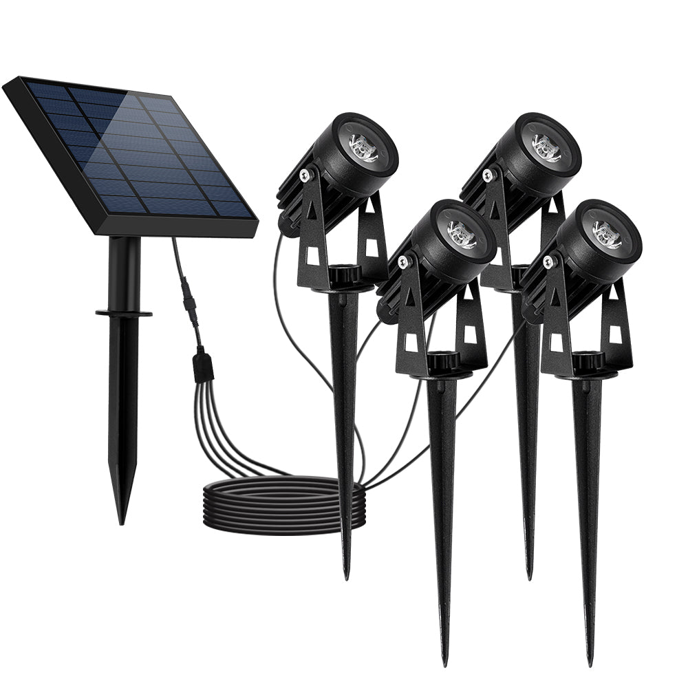 Solar Garden Spotlights Ultra Bright Heavy Duty Black x4 Spotlights IP65 Rated - Garden Lights Direct