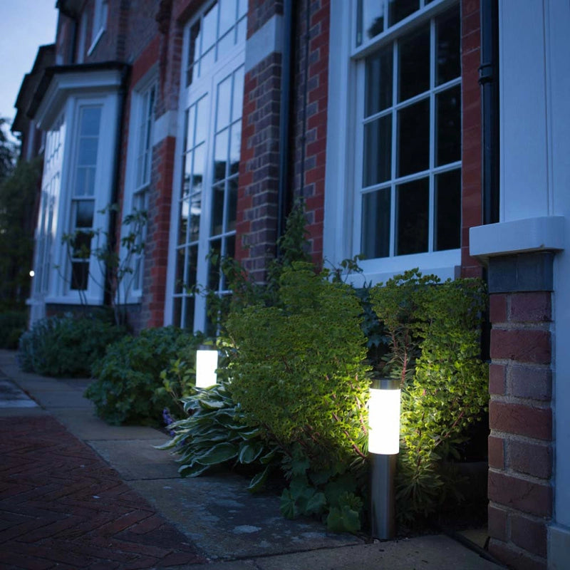 Solar Eco Pathway Lights for Gardens - Deluxe Garden Lights - Lucia Silver Stainless Steel - 2 Pack - Garden Lights Direct