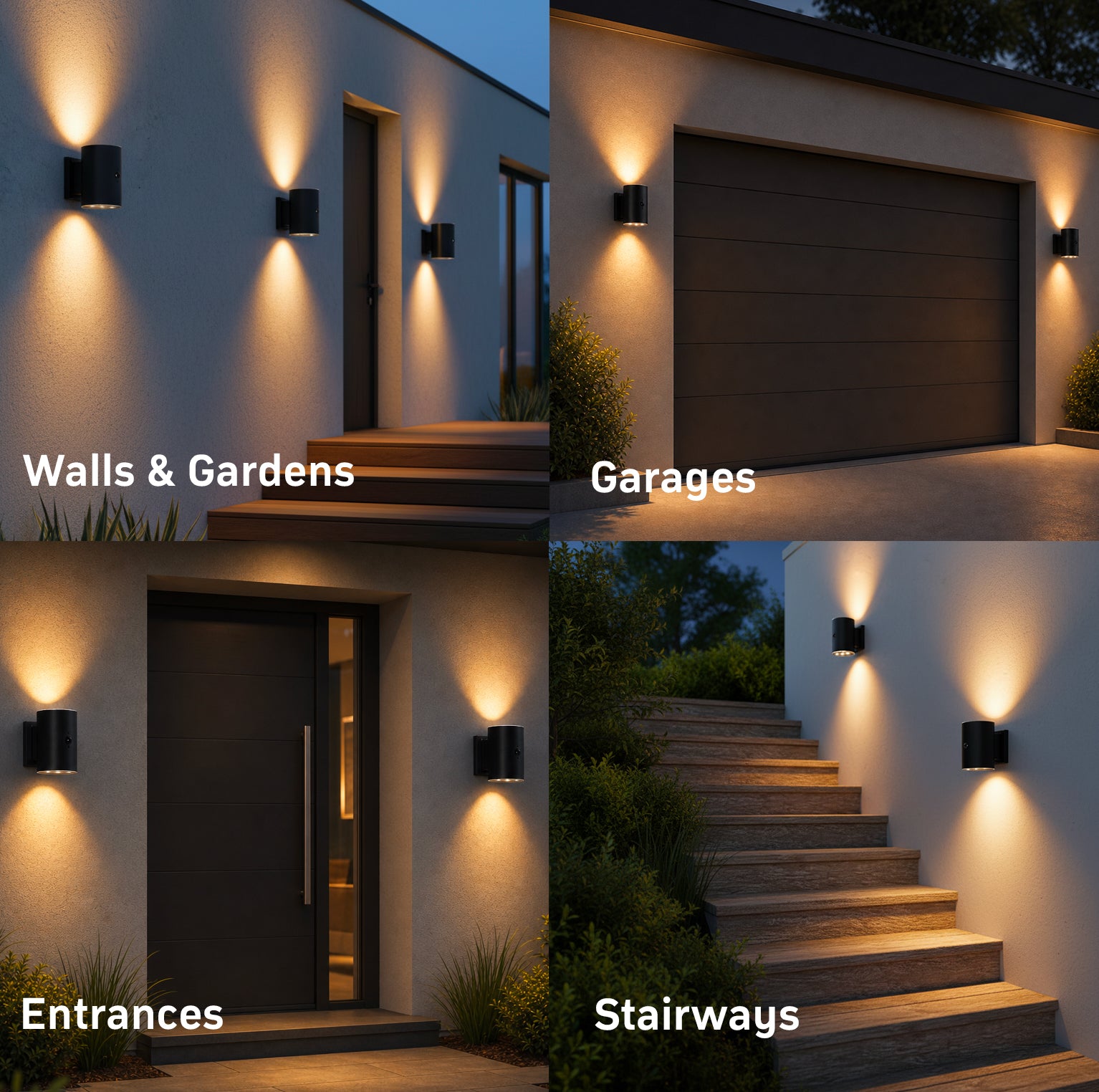 Monaco Solar Up & Down Wall Light with PIR Motion Sensor - Black - IP65 - Warm White LED