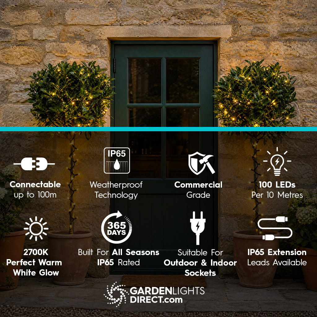 NORDIC Glow Fairy Lights - Connectable IP65 Outdoor & Indoor, 10-100m, 100-1000 LEDs, Thick Black Rubber Cable