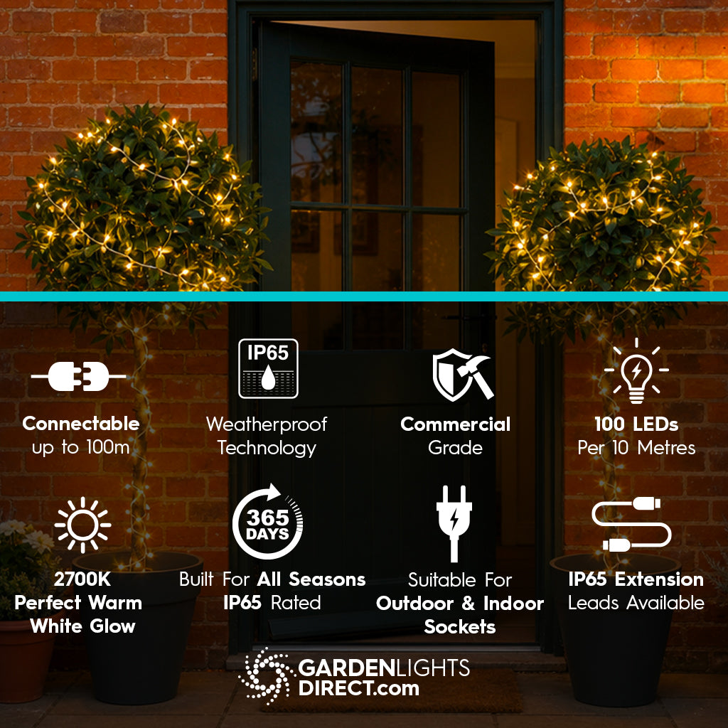 NORDIC Glow Fairy Lights - Connectable IP65 Outdoor & Indoor, 10-100m, 100-1000 LEDs, Thick White Rubber Cable