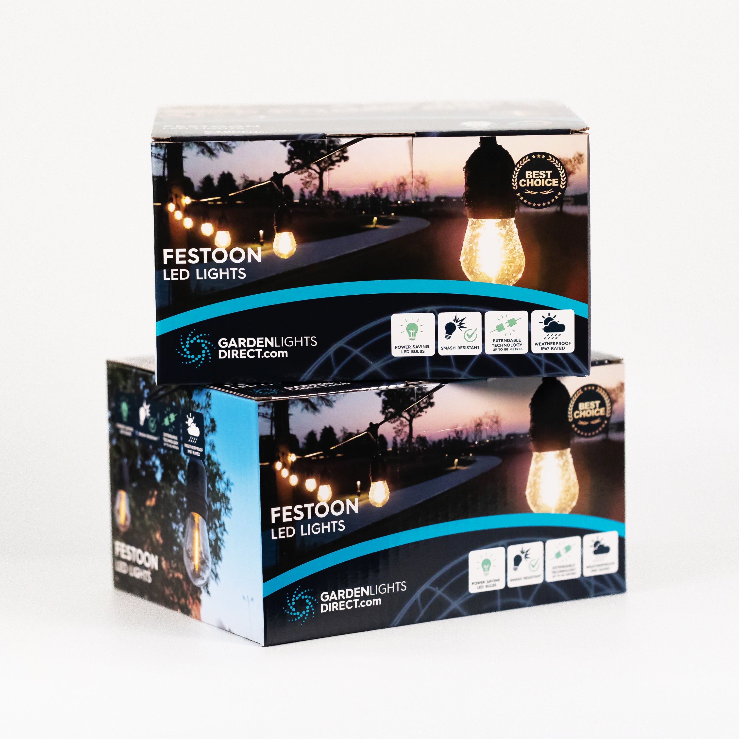 Portofino Festoon Lights - Warm White, Connectable, IP65 (5m–100m)