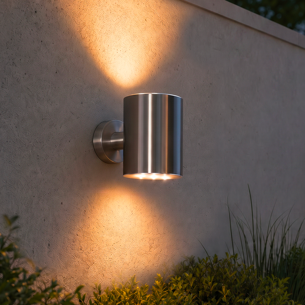 Solar Wall Light Up Down - Silver - IP54 - Warm White