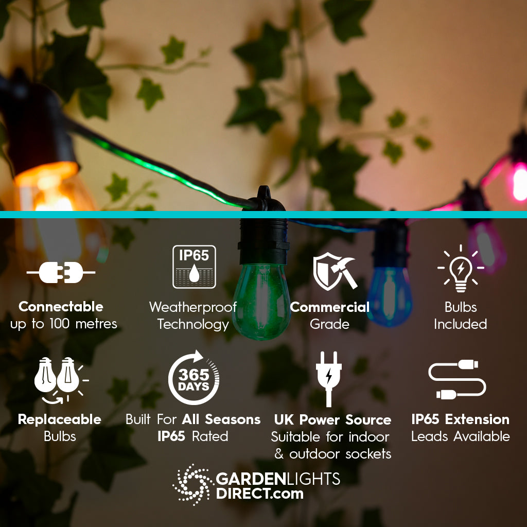 Portofino Multicoloured Festoon Lights - Connectable, IP65 (5m–100m)